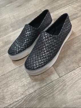 Stuart Weitzman Black Woven Slip-On Platform Sneakers